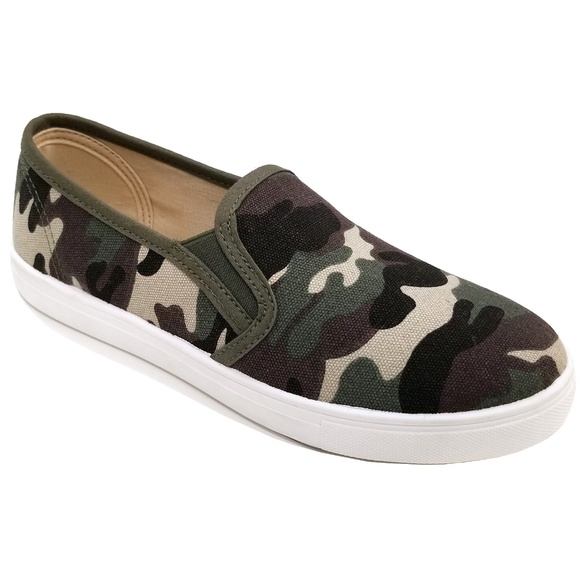 New Camouflage Canvas Slip on Sneakers | Color: Green/Tan | Size: 7 | Poshchica1's Closet